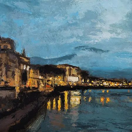 Paysage urbain peint à l'atelier