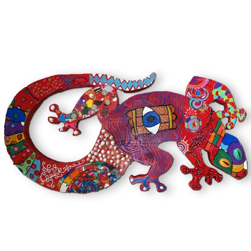 Logo L'Atelier du Petit Léz'Art, lézard en mosaïque